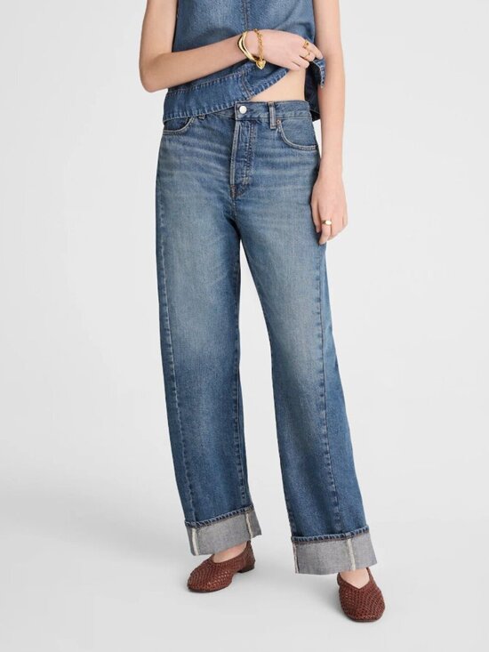 Madewell Denim - Madewell Pieced Barrel Leg Full Length Button Fly Jeans Size 33 NWT